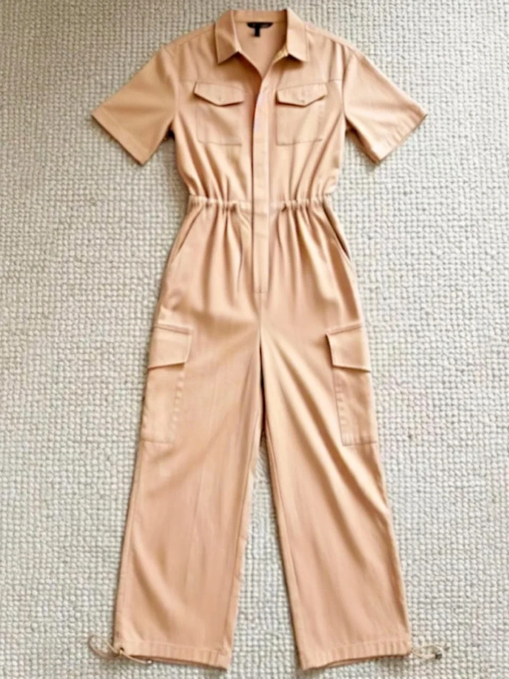 Zara‎ Utility Cotton Jumpsuit Cargo Snap Peach Size Small - Picture 4 of 11